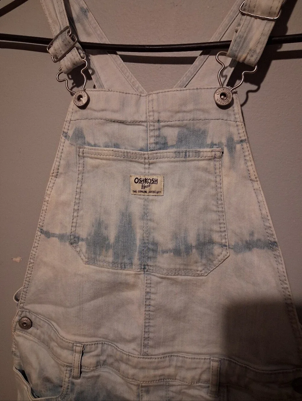 OshKosh Girls Tie Dye Denim Overalls Vestbak Jumper Dress Size 14 Bib Pocket